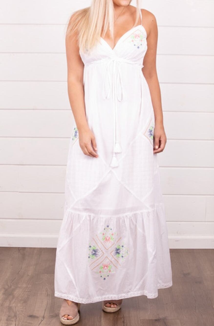 Lovestitch Spellbound Embroidered Maxi Dress size S in White